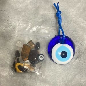 🌀 eye protection talisman GIass pendent large cobalt blue w charm & stone
